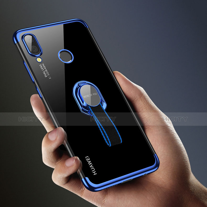 Custodia Silicone Trasparente Ultra Slim Morbida con Anello Supporto per Huawei P20 Lite Blu