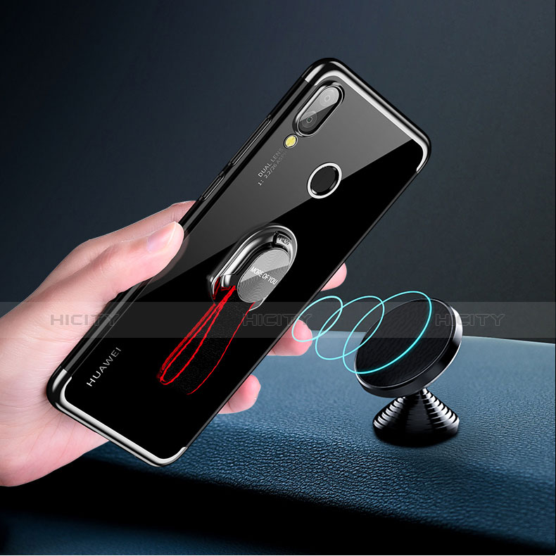 Custodia Silicone Trasparente Ultra Slim Morbida con Anello Supporto per Huawei P20 Lite Nero