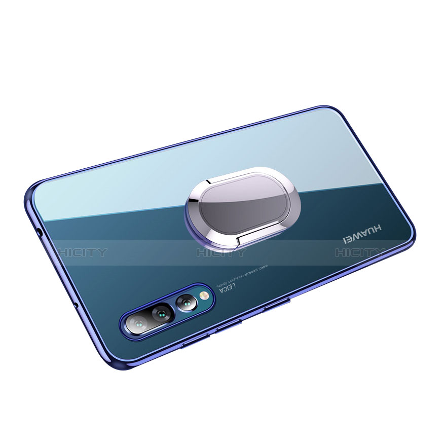 Custodia Silicone Trasparente Ultra Slim Morbida con Anello Supporto per Huawei P20 Pro Blu