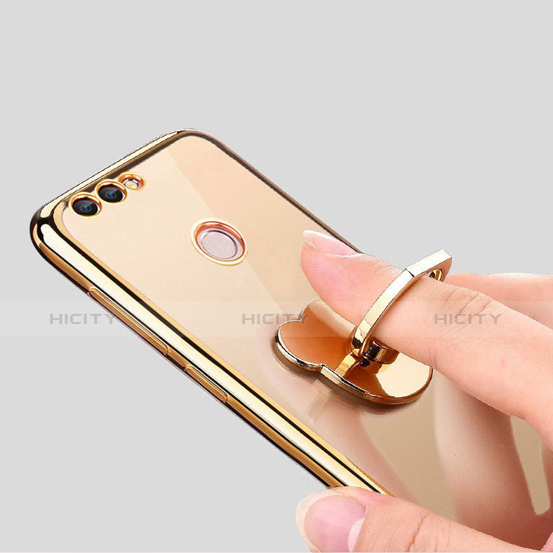 Custodia Silicone Trasparente Ultra Slim Morbida con Anello Supporto per Huawei Y9 (2018) Oro