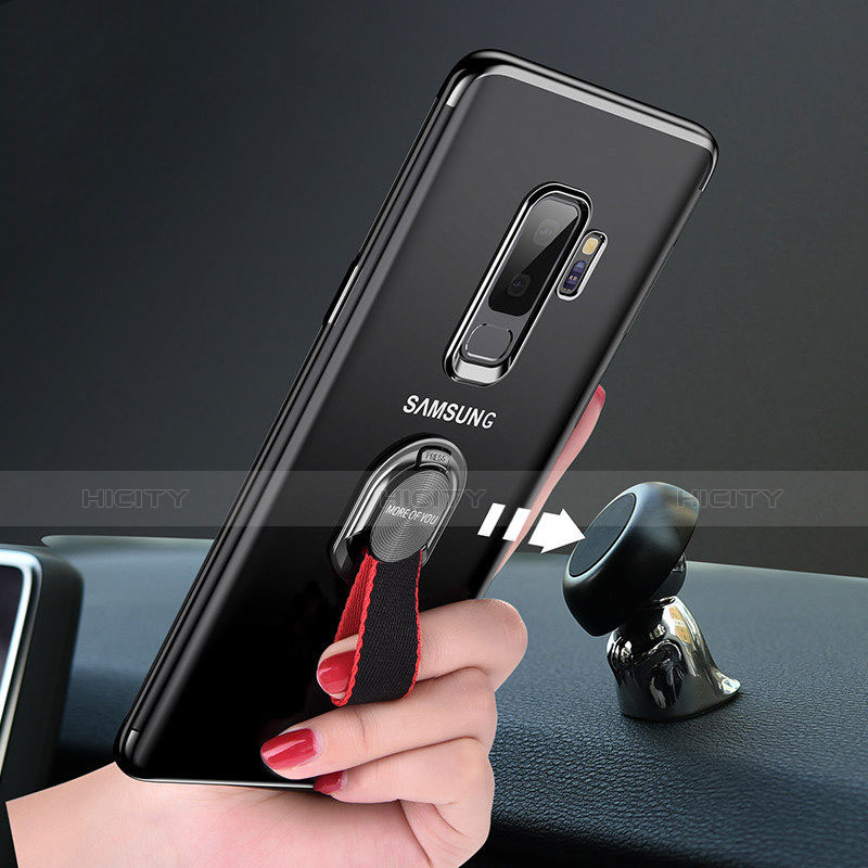 Custodia Silicone Trasparente Ultra Slim Morbida con Anello Supporto per Samsung Galaxy S9 Plus Nero