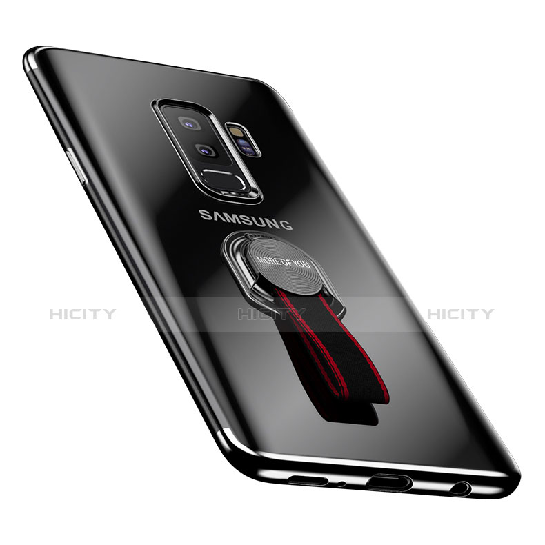 Custodia Silicone Trasparente Ultra Slim Morbida con Anello Supporto per Samsung Galaxy S9 Plus Nero
