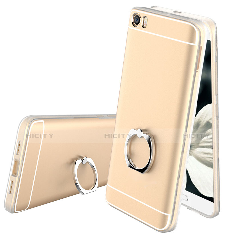 Custodia Silicone Trasparente Ultra Slim Morbida con Anello Supporto per Xiaomi Mi 5 Oro