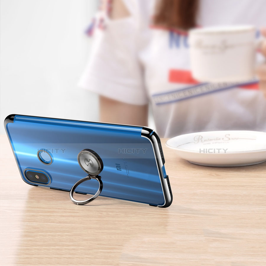 Custodia Silicone Trasparente Ultra Slim Morbida con Anello Supporto per Xiaomi Mi 8 Nero