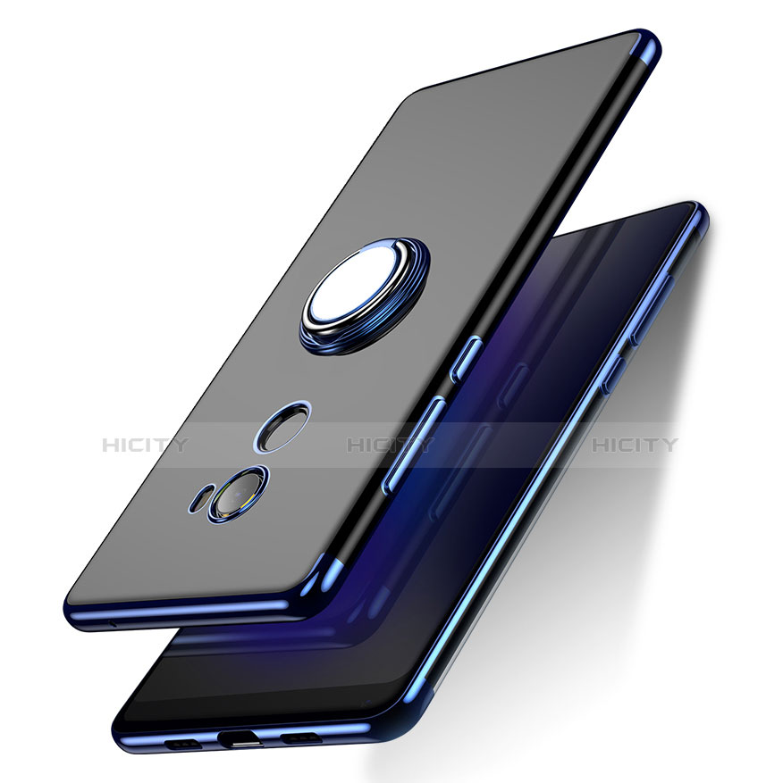 Custodia Silicone Trasparente Ultra Slim Morbida con Anello Supporto per Xiaomi Mi Mix 2 Blu