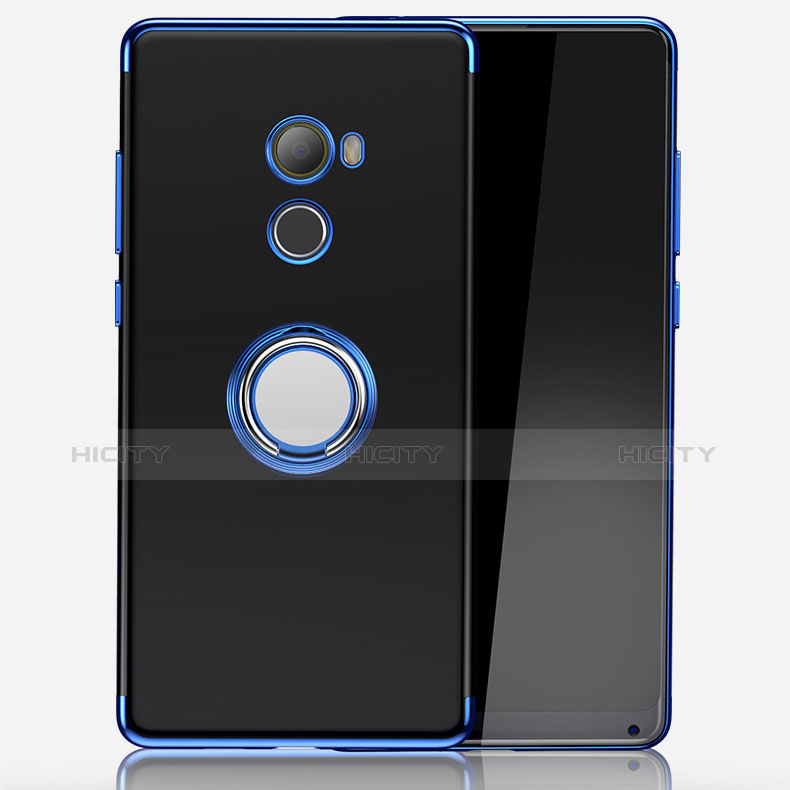 Custodia Silicone Trasparente Ultra Slim Morbida con Anello Supporto per Xiaomi Mi Mix 2 Blu