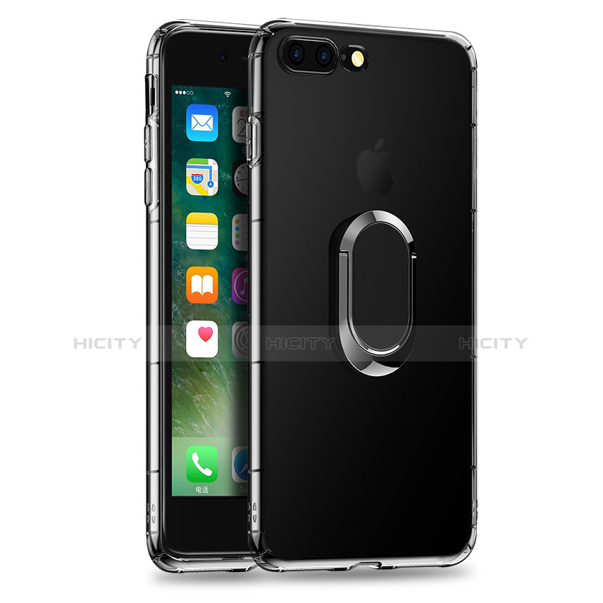 Custodia Silicone Trasparente Ultra Slim Morbida con Anello Supporto T01 per Apple iPhone 7 Plus Chiaro