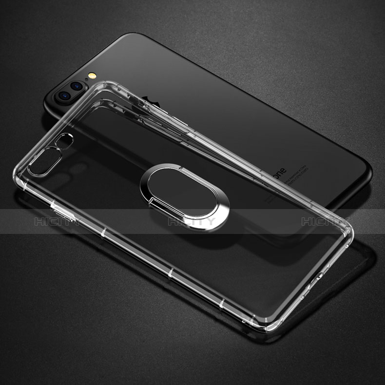 Custodia Silicone Trasparente Ultra Slim Morbida con Anello Supporto T01 per Apple iPhone 8 Plus Chiaro