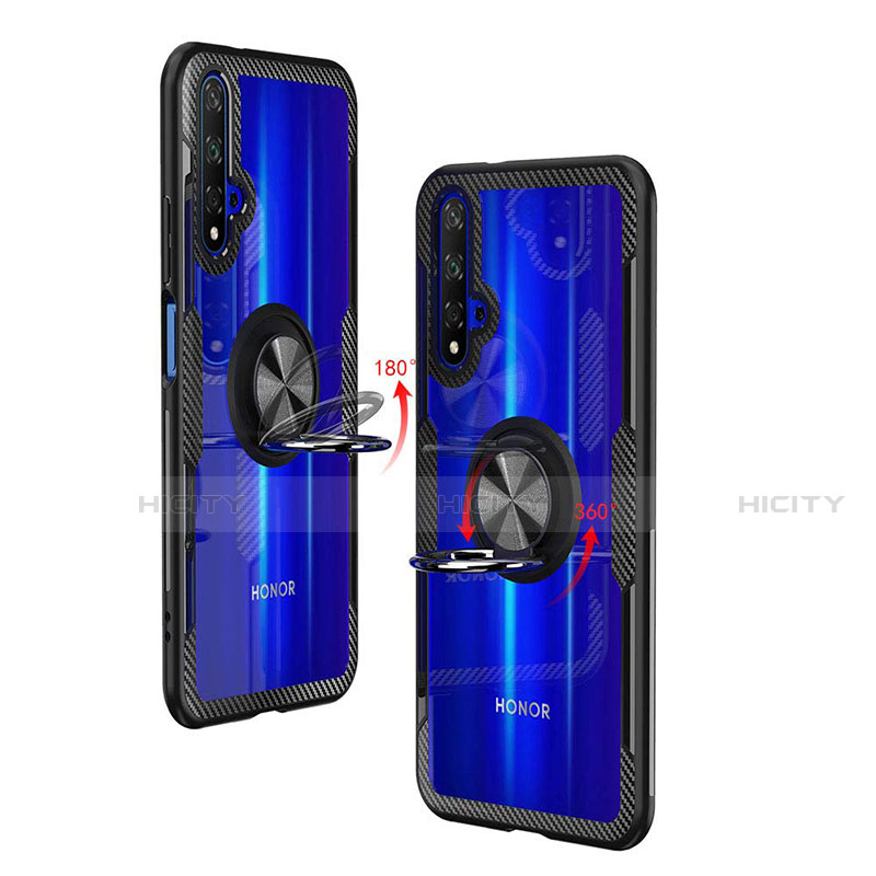 Custodia Silicone Trasparente Ultra Slim Morbida con Anello Supporto T01 per Huawei Honor 20 Blu