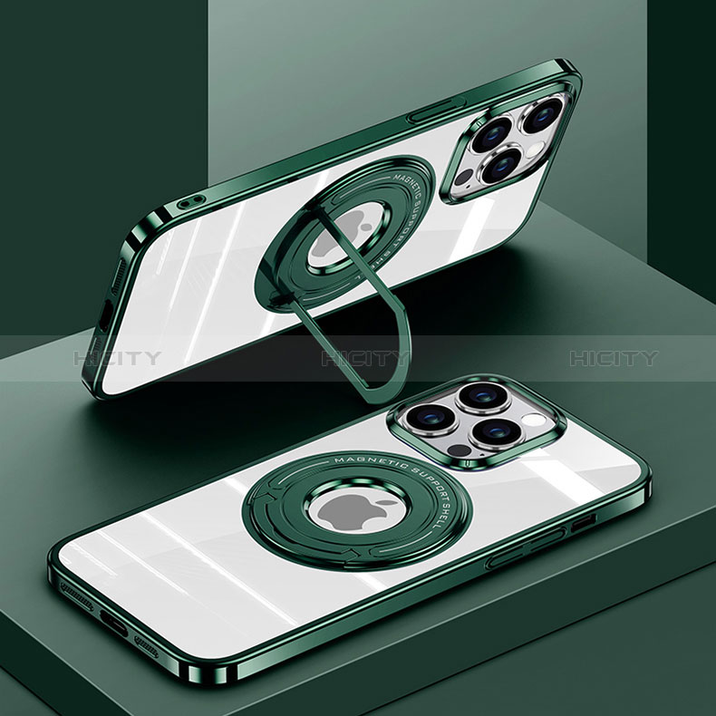 Custodia Silicone Trasparente Ultra Slim Morbida con Mag-Safe Magnetic AC1 per Apple iPhone 13 Pro Max Verde