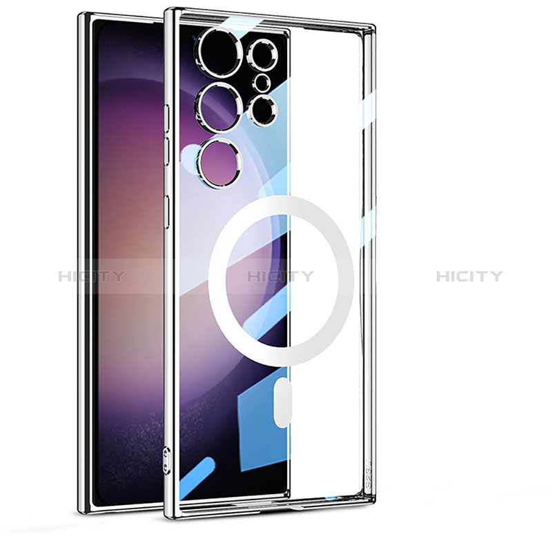 Custodia Silicone Trasparente Ultra Slim Morbida con Mag-Safe Magnetic AC1 per Samsung Galaxy S22 Ultra 5G Argento
