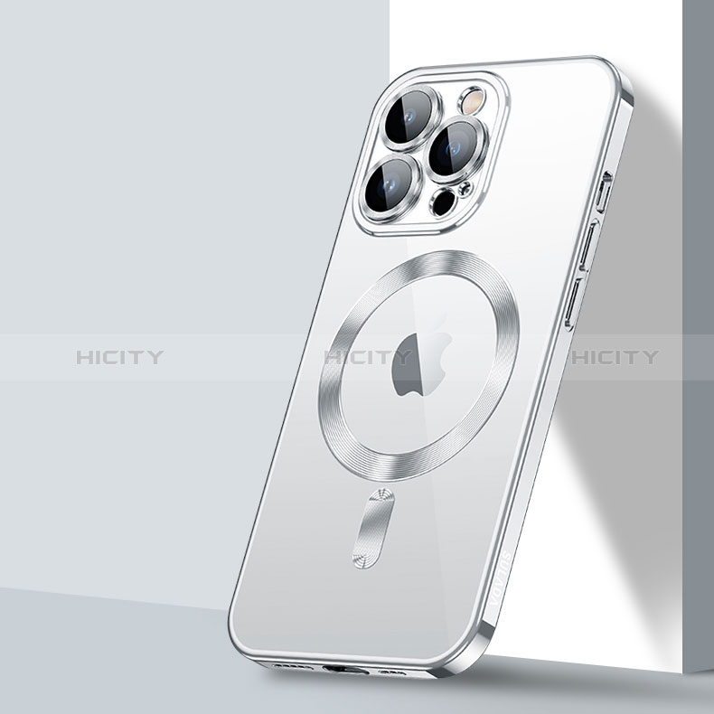 Custodia Silicone Trasparente Ultra Slim Morbida con Mag-Safe Magnetic LD2 per Apple iPhone 13 Pro Argento