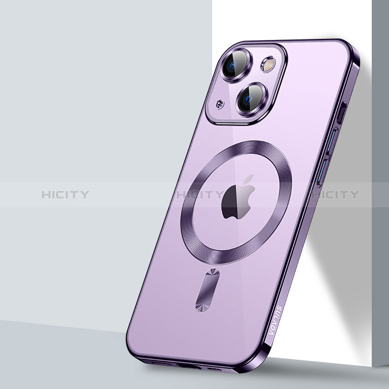 Custodia Silicone Trasparente Ultra Slim Morbida con Mag-Safe Magnetic LD2 per Apple iPhone 13 Viola