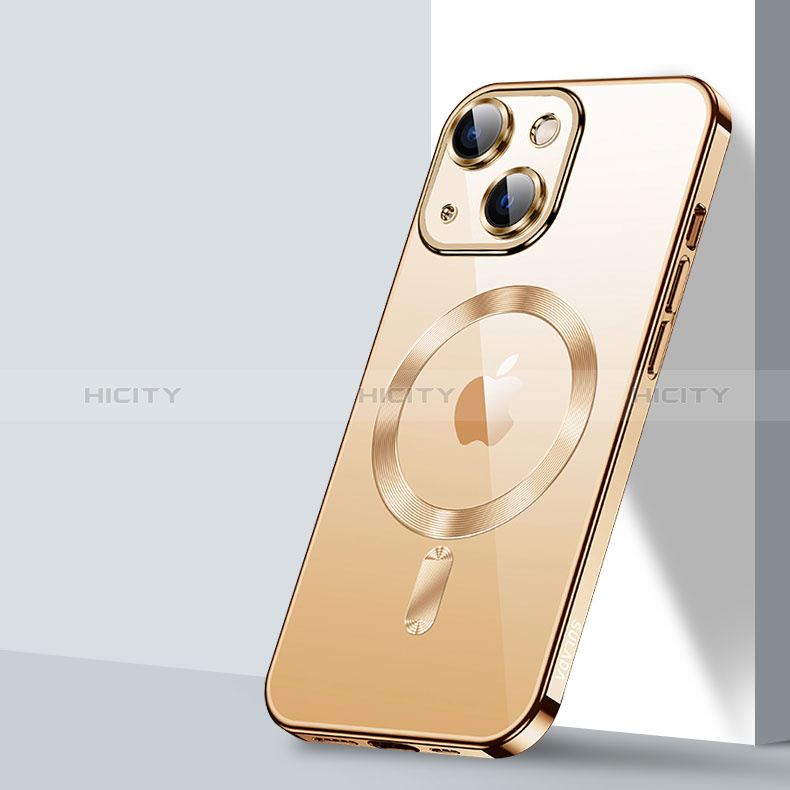 Custodia Silicone Trasparente Ultra Slim Morbida con Mag-Safe Magnetic LD2 per Apple iPhone 15 Plus Oro