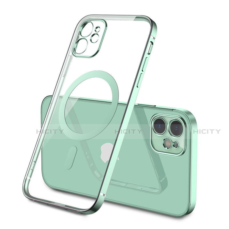 Custodia Silicone Trasparente Ultra Slim Morbida con Mag-Safe Magnetic M01 per Apple iPhone 12 Verde Pastello