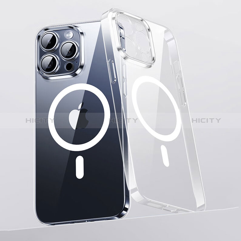 Custodia Silicone Trasparente Ultra Slim Morbida con Mag-Safe Magnetic M01 per Apple iPhone 15 Pro Chiaro