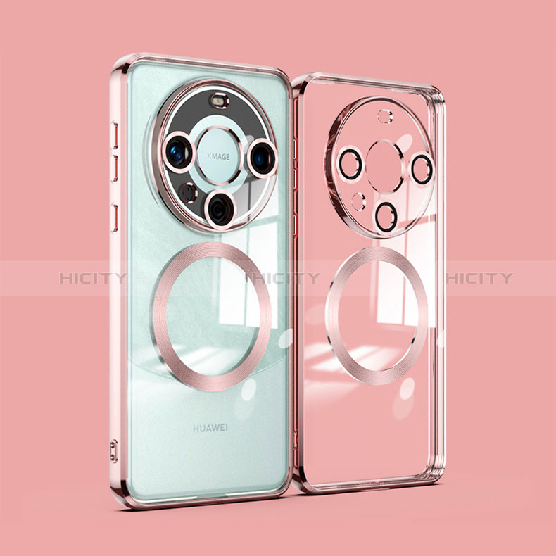 Custodia Silicone Trasparente Ultra Slim Morbida con Mag-Safe Magnetic P01 per Huawei Mate 60 Oro Rosa
