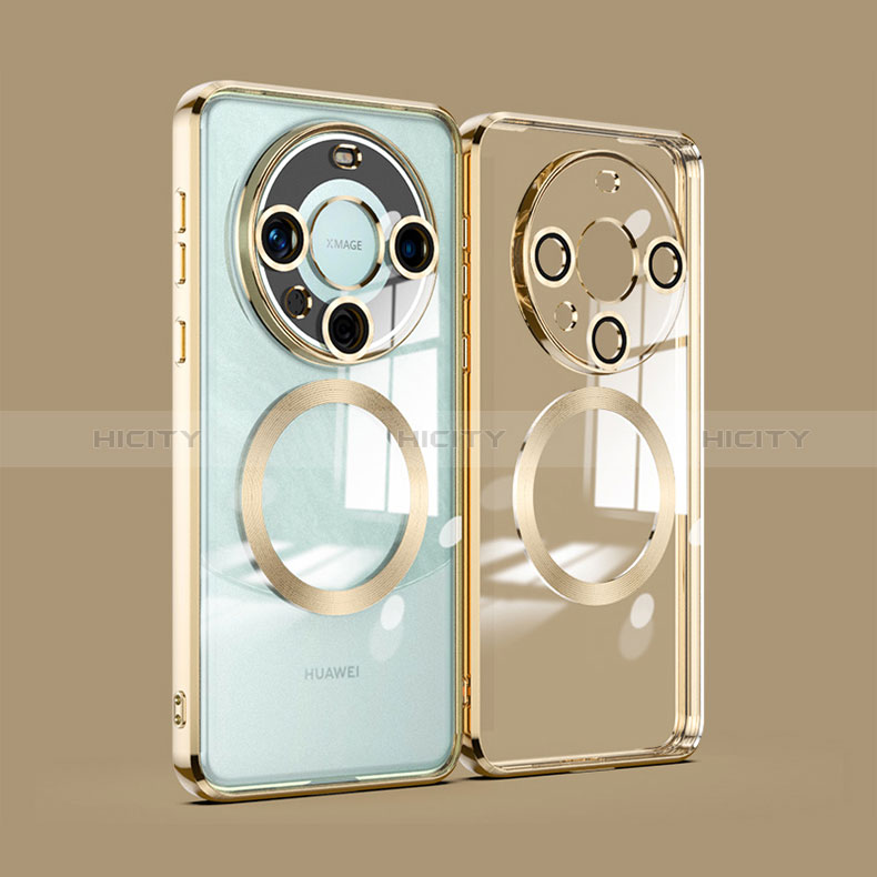 Custodia Silicone Trasparente Ultra Slim Morbida con Mag-Safe Magnetic P01 per Huawei Mate 60 Pro+ Plus Oro
