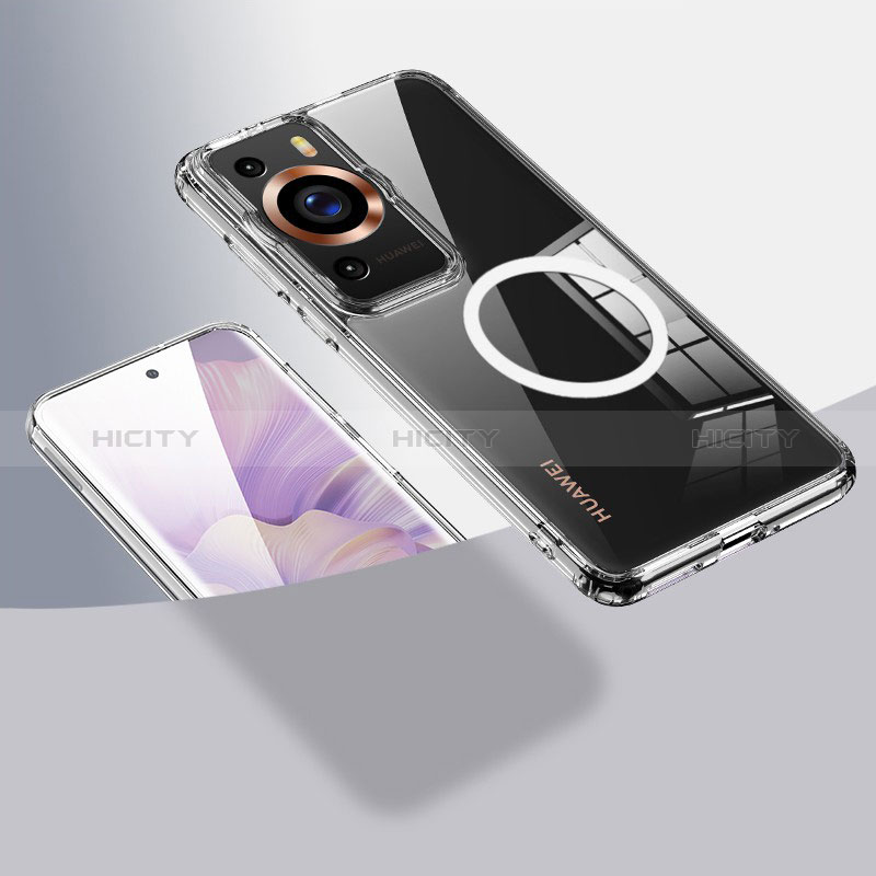 Custodia Silicone Trasparente Ultra Slim Morbida con Mag-Safe Magnetic QK1 per Huawei P60 Pro Chiaro