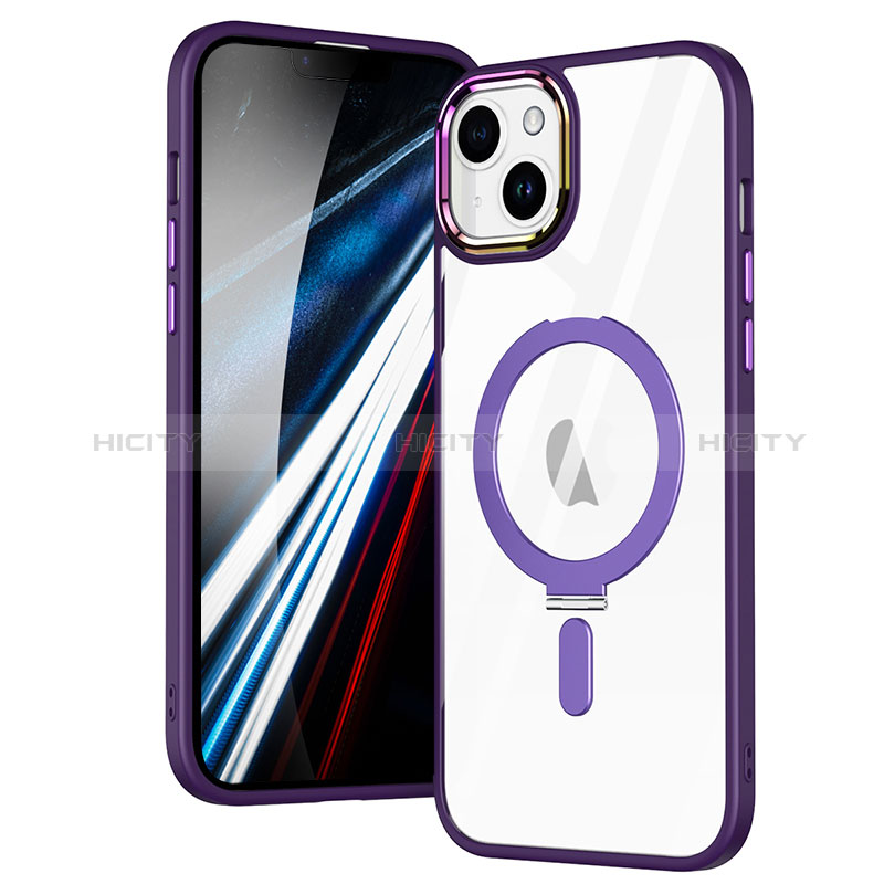 Custodia Silicone Trasparente Ultra Slim Morbida con Mag-Safe Magnetic SD1 per Apple iPhone 14 Viola