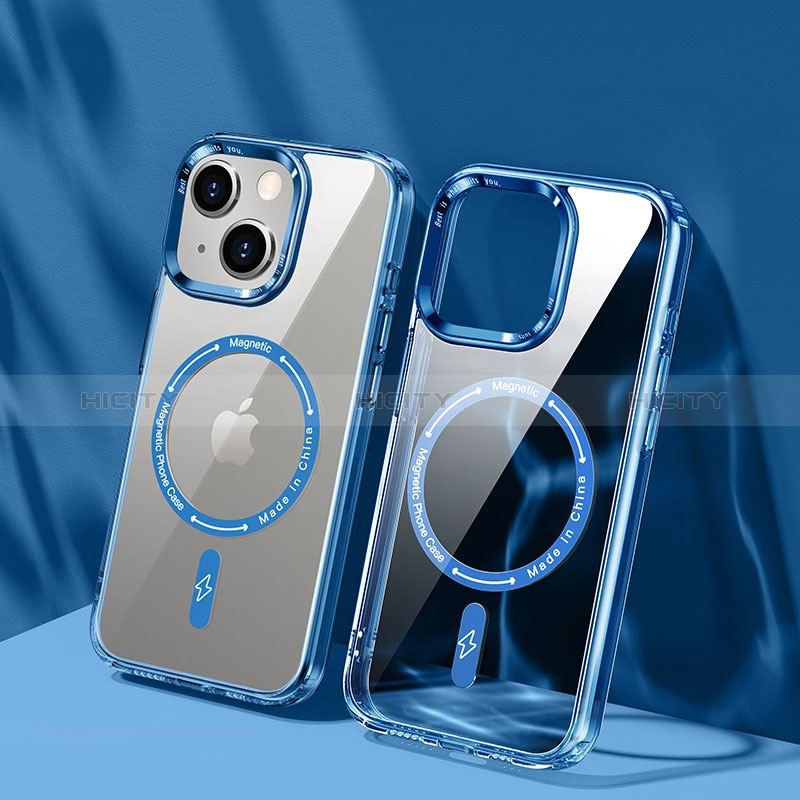 Custodia Silicone Trasparente Ultra Slim Morbida con Mag-Safe Magnetic TB1 per Apple iPhone 13 Blu