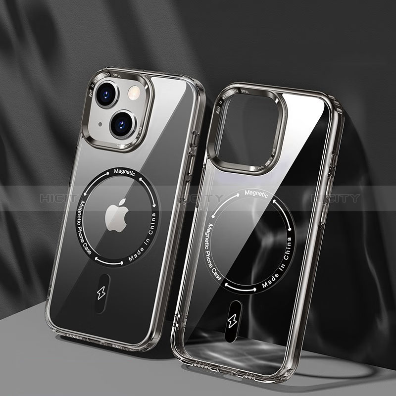 Custodia Silicone Trasparente Ultra Slim Morbida con Mag-Safe Magnetic TB1 per Apple iPhone 13 Grigio