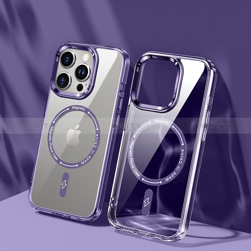 Custodia Silicone Trasparente Ultra Slim Morbida con Mag-Safe Magnetic TB1 per Apple iPhone 14 Pro Max Viola