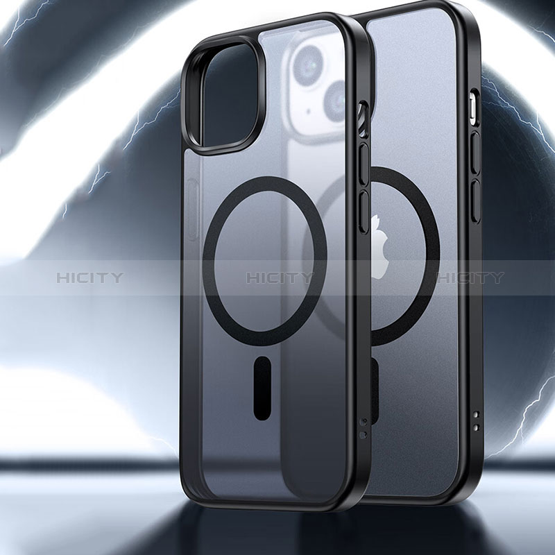 Custodia Silicone Trasparente Ultra Slim Morbida con Mag-Safe Magnetic XD5 per Apple iPhone 15 Plus Nero