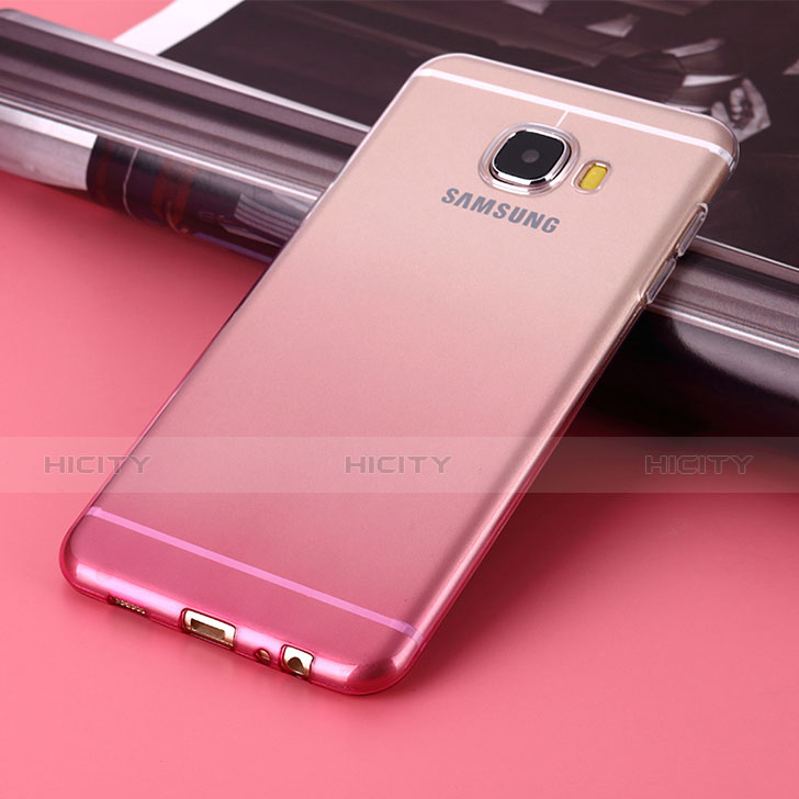 Custodia Silicone Trasparente Ultra Slim Morbida Sfumato per Samsung Galaxy C9 Pro C9000 Rosa