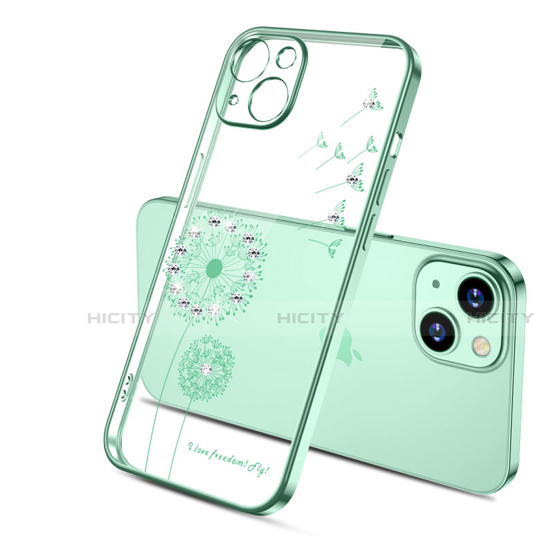 Custodia Silicone Trasparente Ultra Sottile Cover Fiori per Apple iPhone 13 Verde