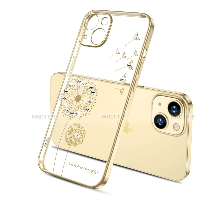 Custodia Silicone Trasparente Ultra Sottile Cover Fiori per Apple iPhone 14 Oro