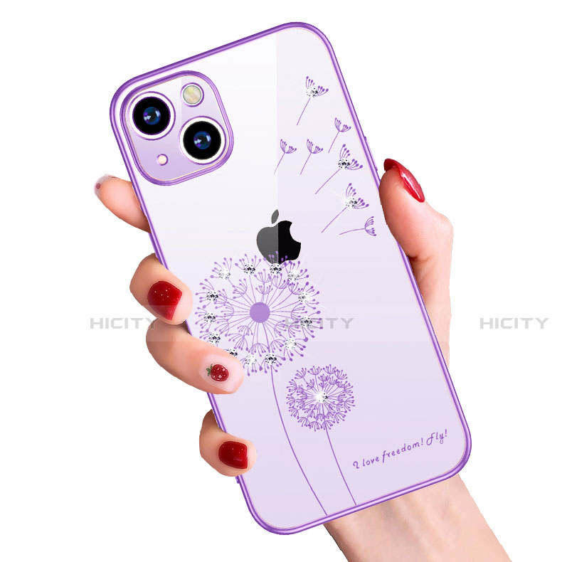 Custodia Silicone Trasparente Ultra Sottile Cover Fiori per Apple iPhone 14 Plus