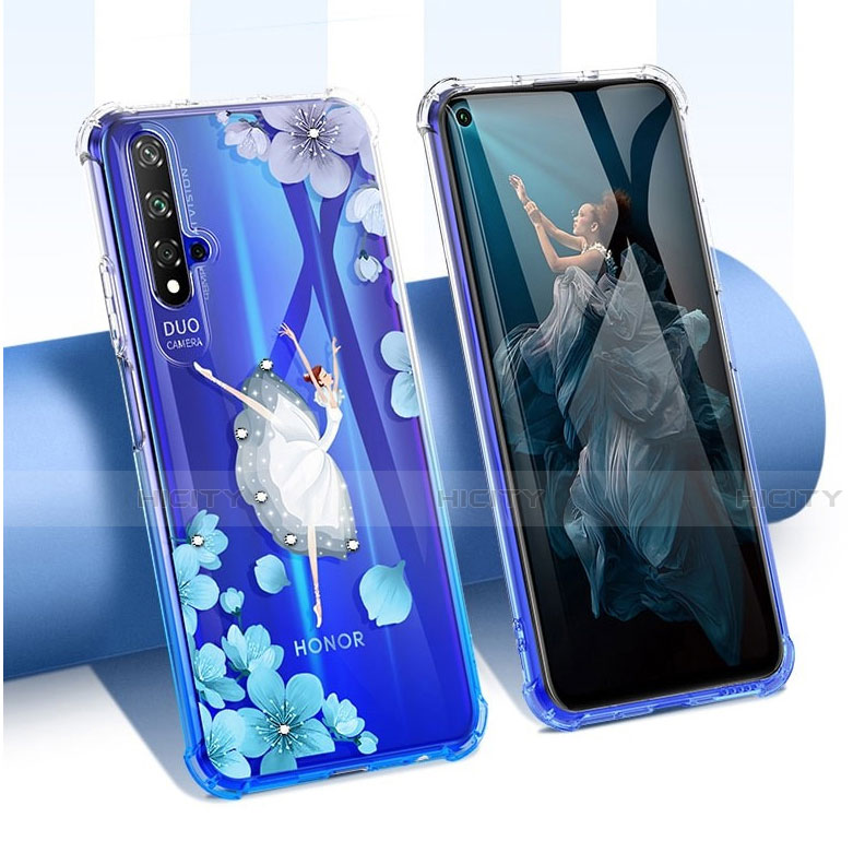 Custodia Silicone Trasparente Ultra Sottile Cover Fiori per Huawei Honor 20 Bianco