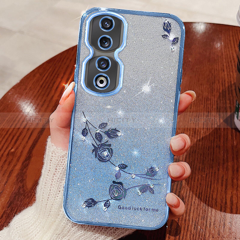 Custodia Silicone Trasparente Ultra Sottile Cover Fiori per Huawei Honor 90 5G