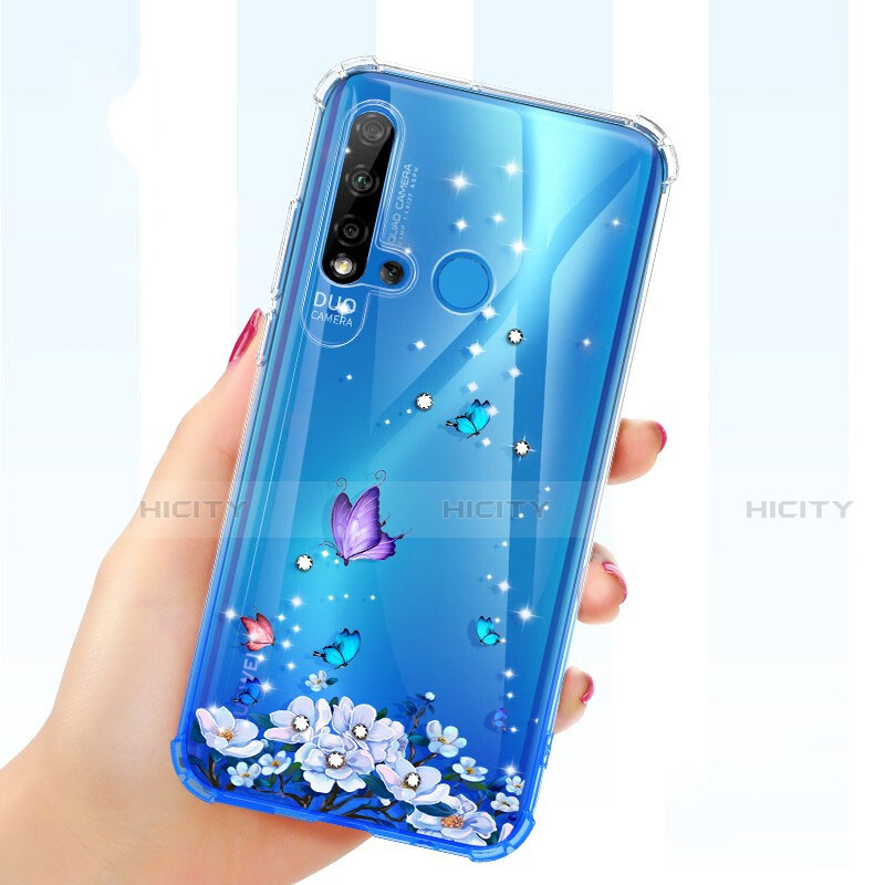 Custodia Silicone Trasparente Ultra Sottile Cover Fiori per Huawei Nova 5i Viola