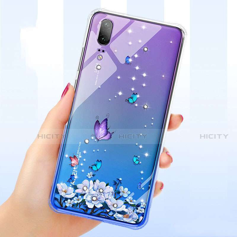 Custodia Silicone Trasparente Ultra Sottile Cover Fiori per Huawei P20 Viola