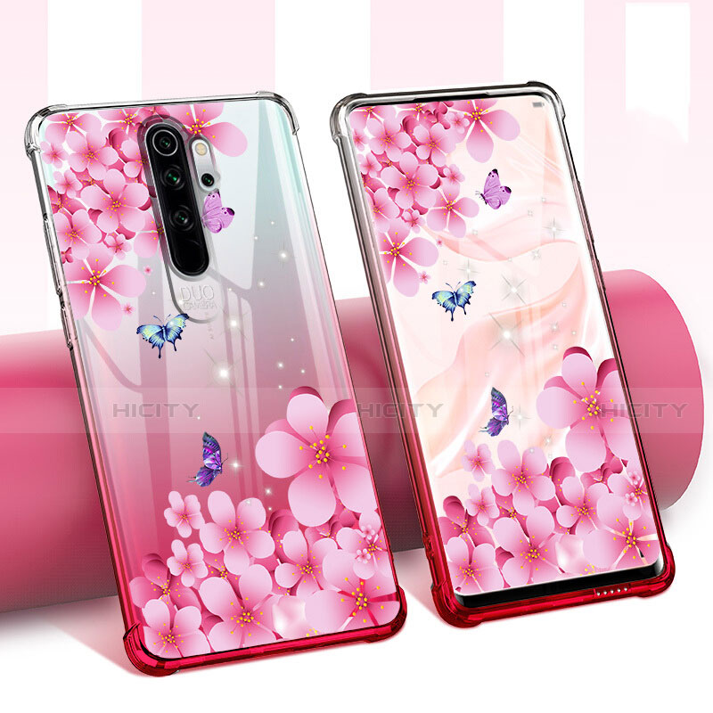 Custodia Silicone Trasparente Ultra Sottile Cover Fiori per Xiaomi Redmi Note 8 Pro Rosa