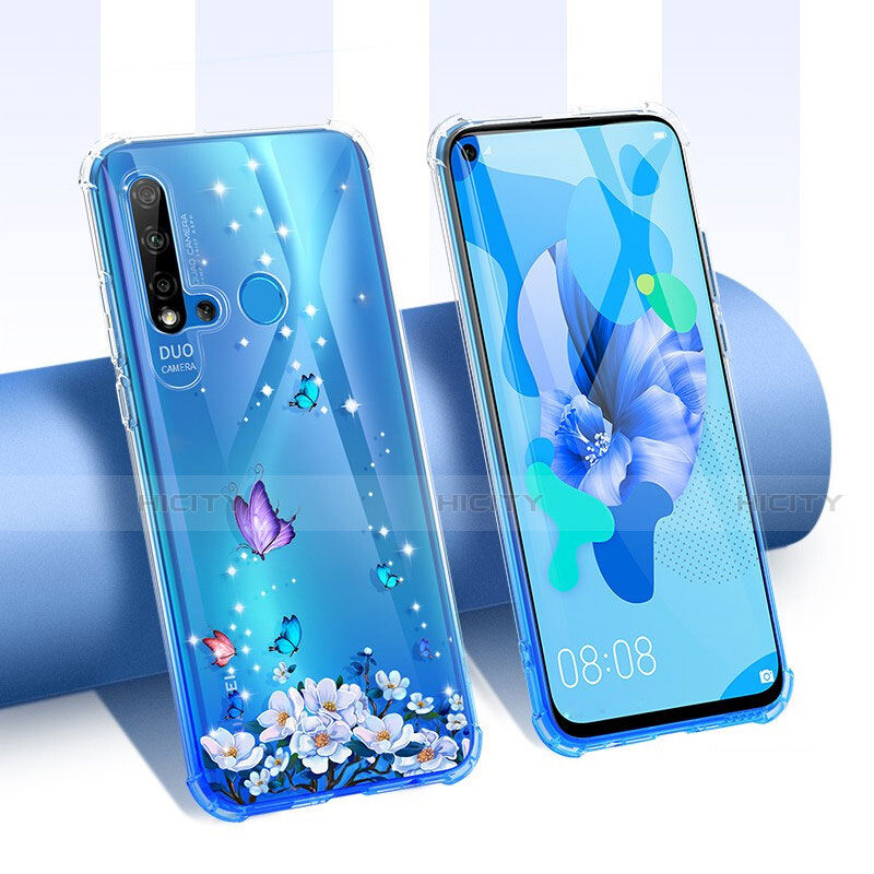 Custodia Silicone Trasparente Ultra Sottile Cover Fiori T01 per Huawei Nova 5i