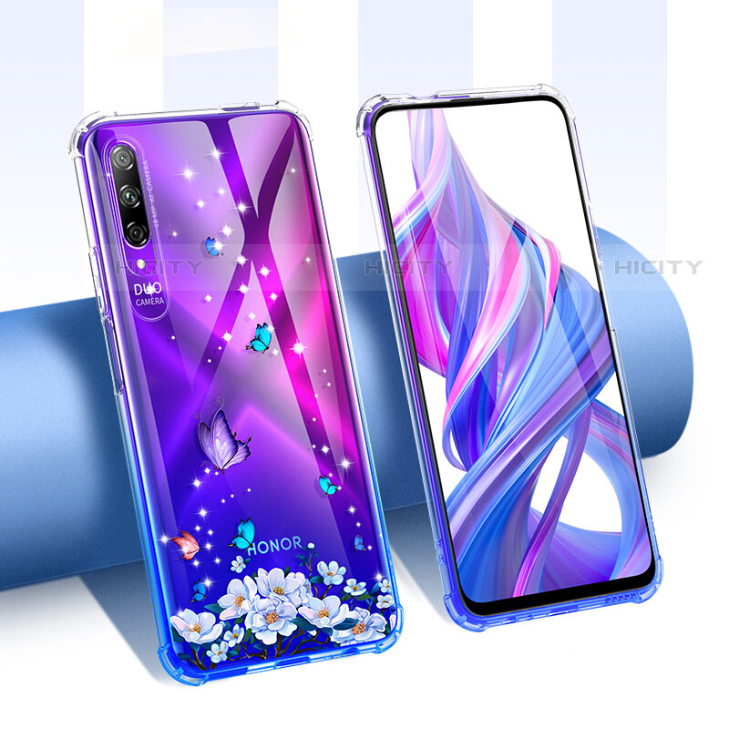 Custodia Silicone Trasparente Ultra Sottile Cover Fiori T01 per Huawei Y9s Viola