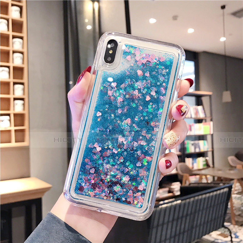 Custodia Silicone Trasparente Ultra Sottile Cover Fiori T02 per Apple iPhone Xs Max Blu