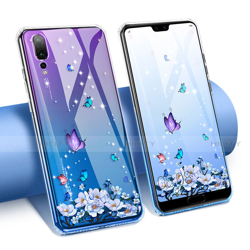 Custodia Silicone Trasparente Ultra Sottile Cover Fiori T02 per Huawei P20 Pro Multicolore