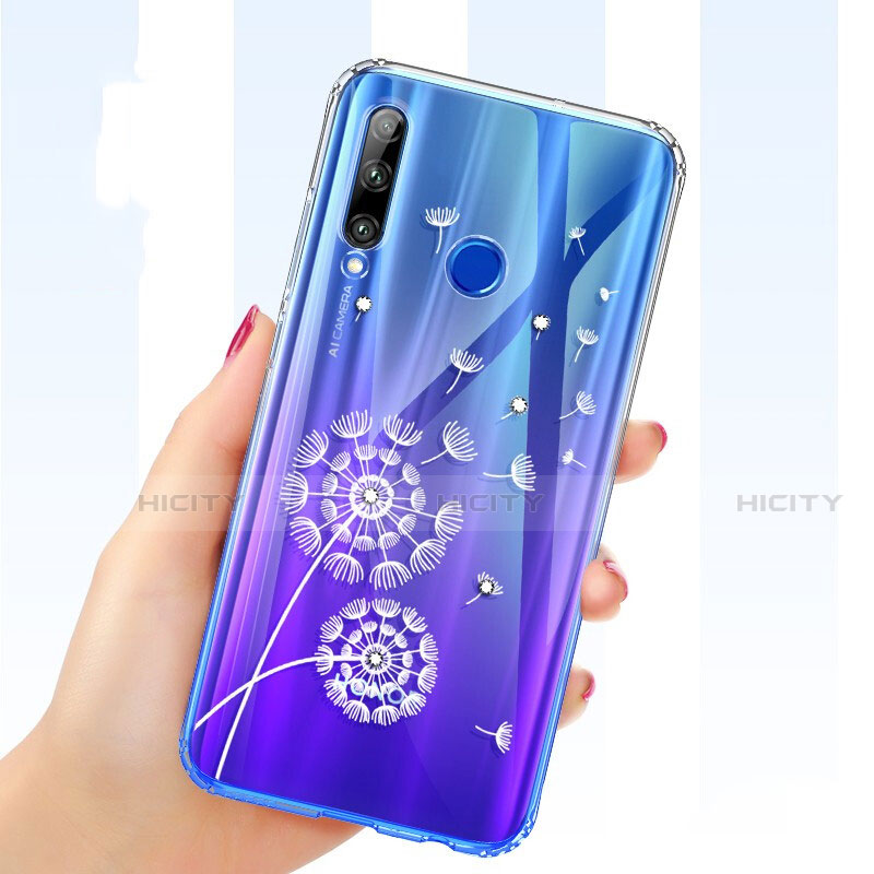 Custodia Silicone Trasparente Ultra Sottile Cover Fiori T03 per Huawei Honor 20i Blu