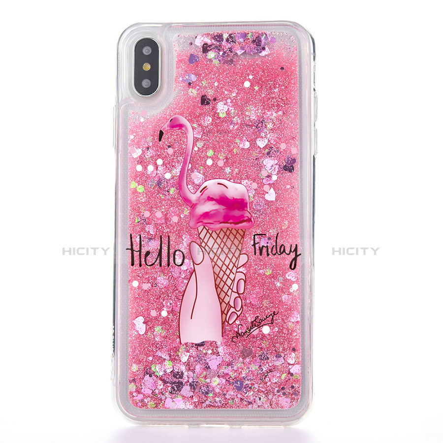 Custodia Silicone Trasparente Ultra Sottile Cover Fiori T20 per Apple iPhone Xs Rosa Caldo