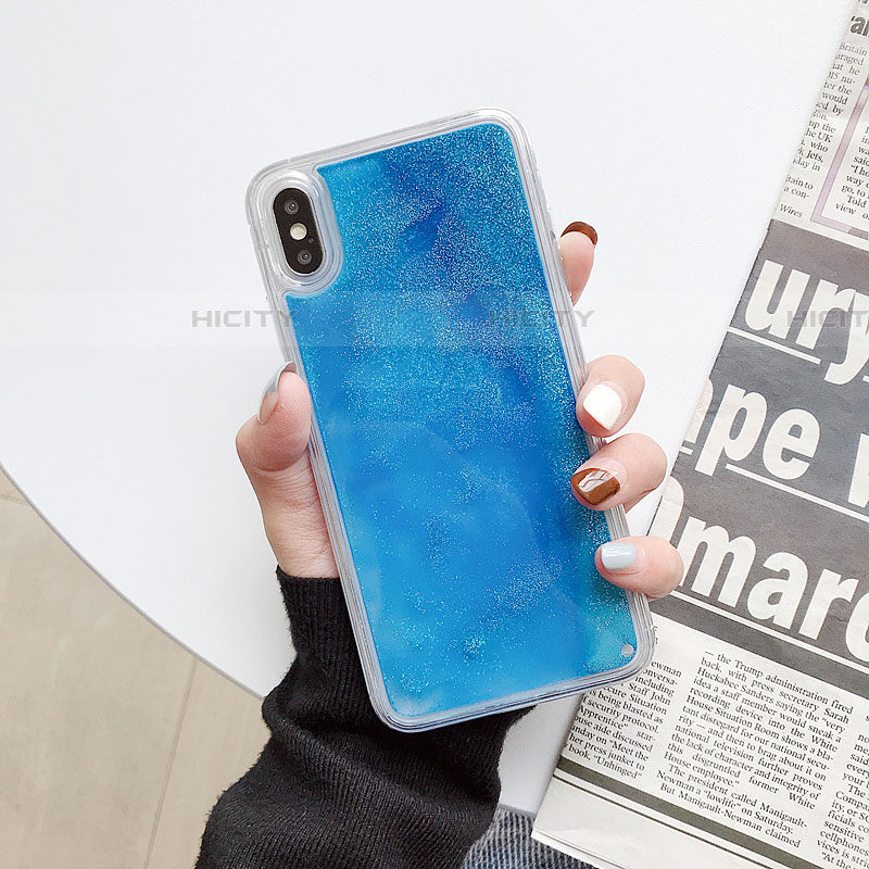 Custodia Silicone Trasparente Ultra Sottile Cover Fiori Z03 per Apple iPhone Xs Cielo Blu