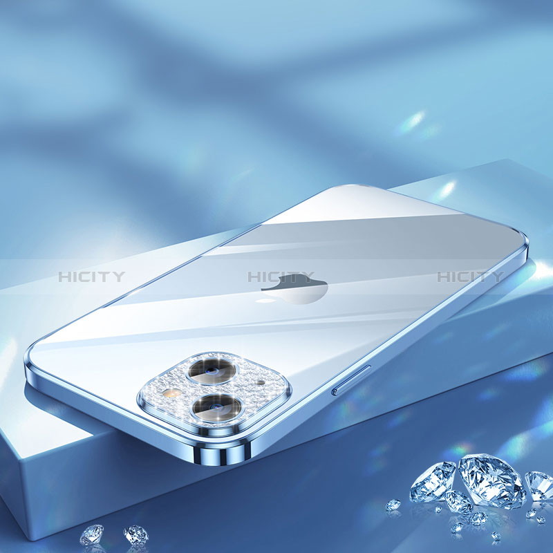 Custodia Silicone Trasparente Ultra Sottile Cover Morbida Bling-Bling LD2 per Apple iPhone 14 Blu