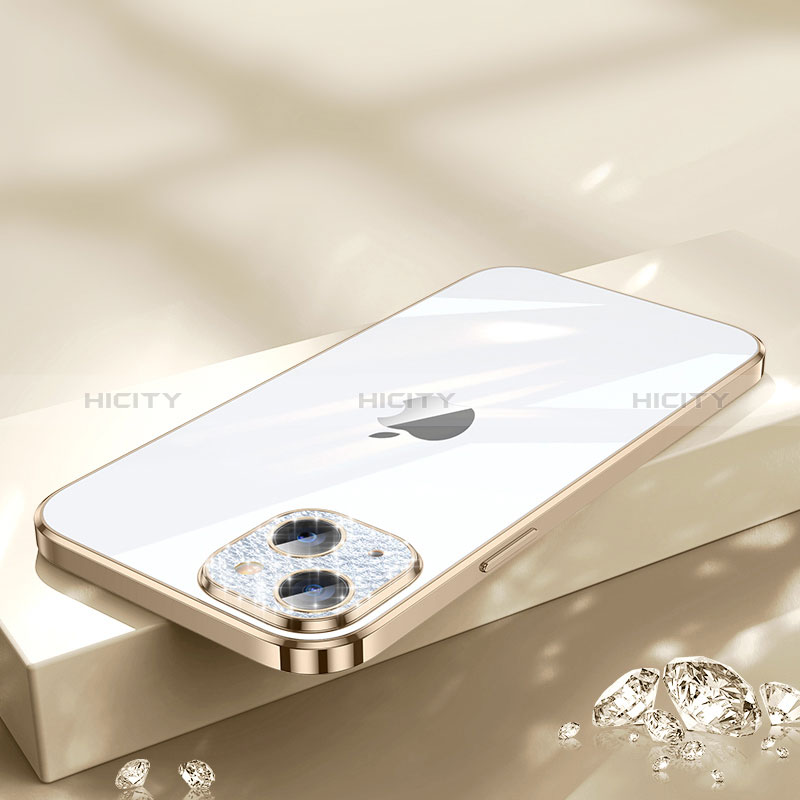Custodia Silicone Trasparente Ultra Sottile Cover Morbida Bling-Bling LD2 per Apple iPhone 14 Plus Oro