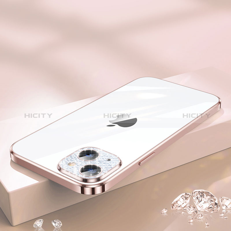 Custodia Silicone Trasparente Ultra Sottile Cover Morbida Bling-Bling LD2 per Apple iPhone 14 Plus Oro Rosa