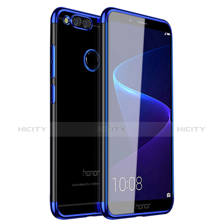 Custodia Silicone Trasparente Ultra Sottile Cover Morbida H01 per Huawei Honor 7X Blu