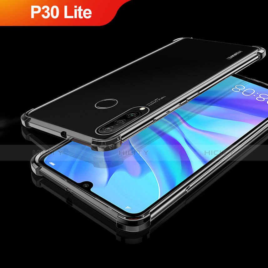 Custodia Silicone Trasparente Ultra Sottile Cover Morbida H01 per Huawei P30 Lite Nero
