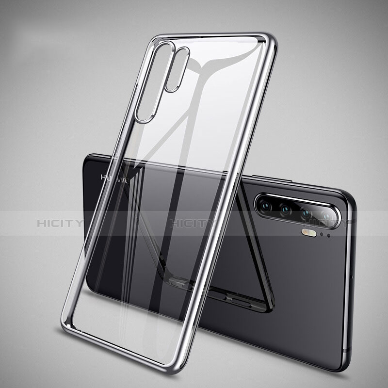 Custodia Silicone Trasparente Ultra Sottile Cover Morbida H01 per Huawei P30 Pro Argento